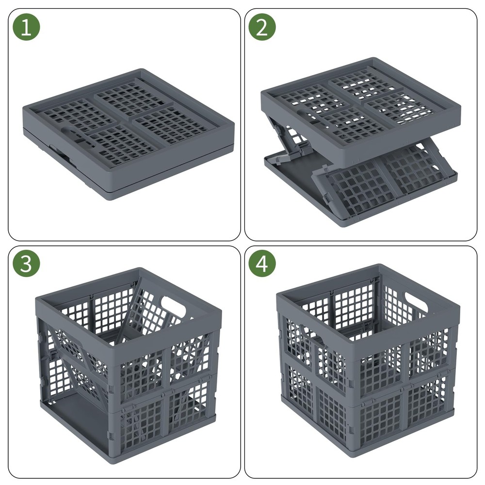 18 L Plastic Collapsible Crates Gray Stackable Plastic Milk Crate 3 Pack
