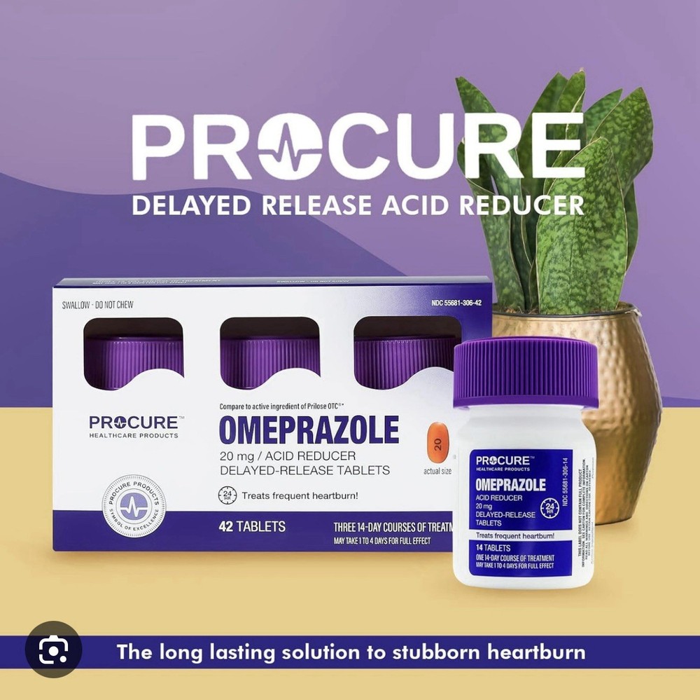 PROCURE Omeprazole 20mg Delayed-Release Tablets 42 Count Heartburn Relief