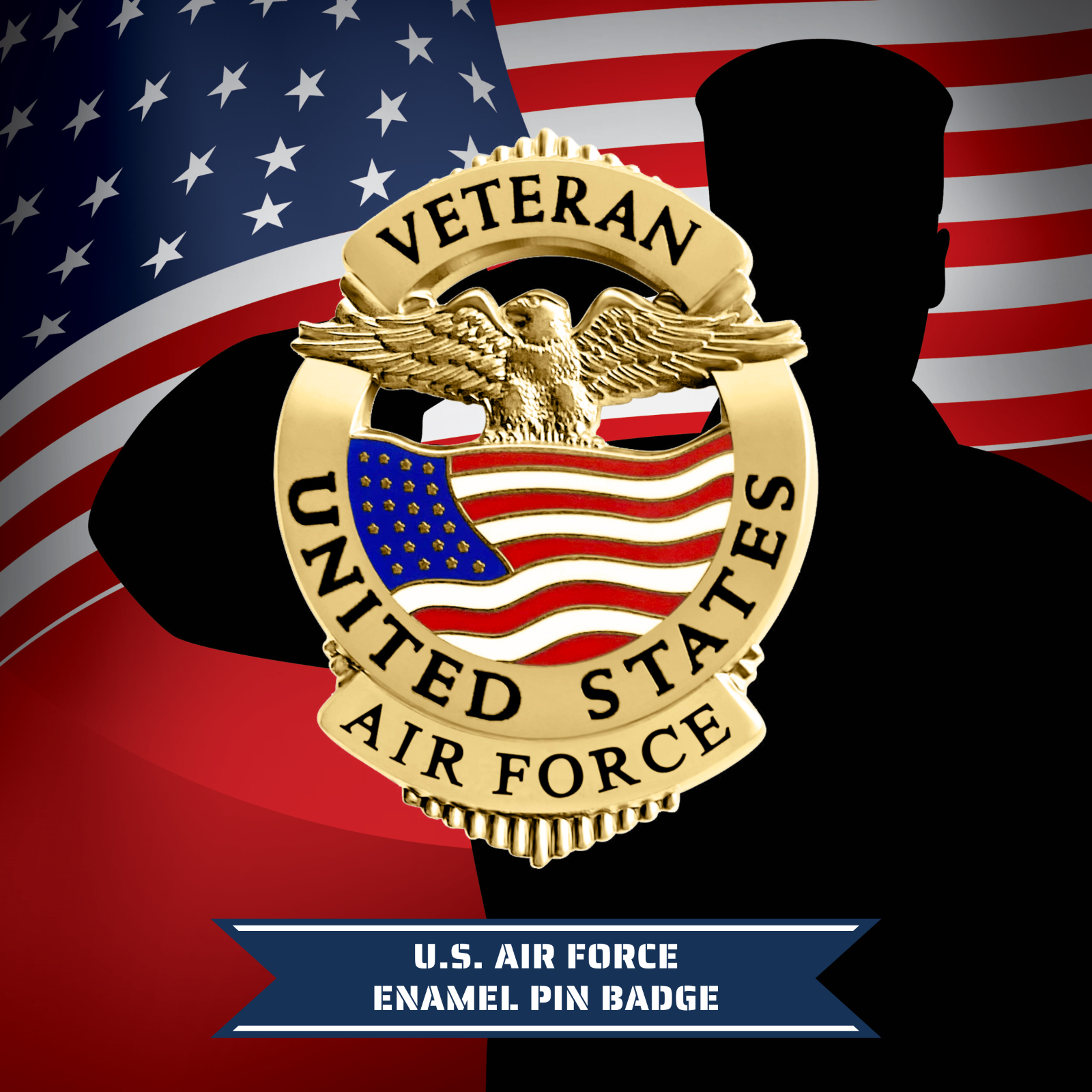 Air Force Veteran Pin - United States Military Lapel Pin - Gold Tone