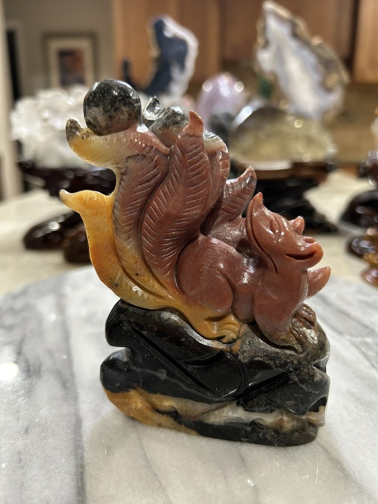 Amazonite 9 tail Fox carving