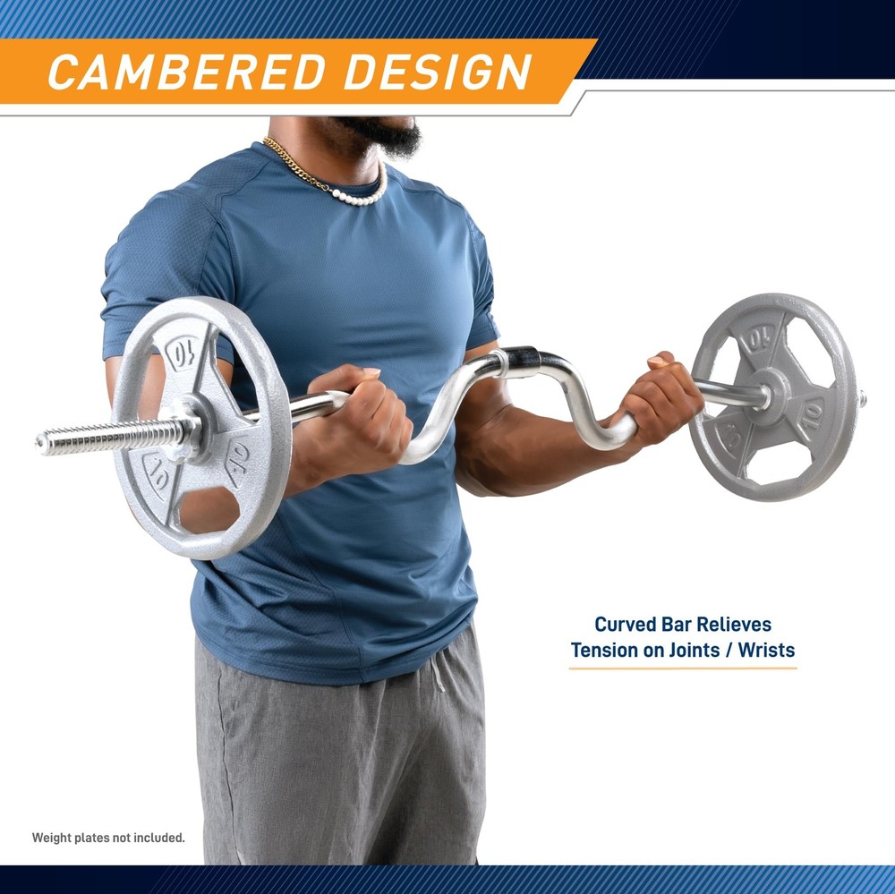 Marcy 2-Piece Threaded Super Curl Bar with Chrome Spin Lock Collars Free Weights