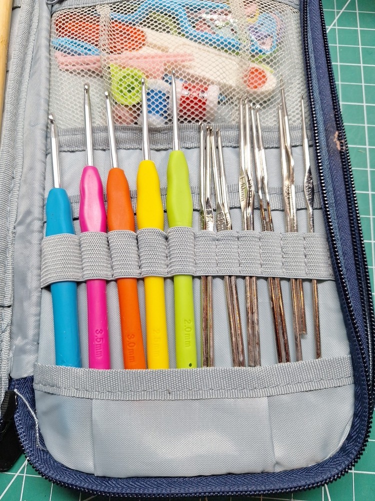 Crochet/Knitting Needles Set And Additional Assorted Products In A Zippered Case