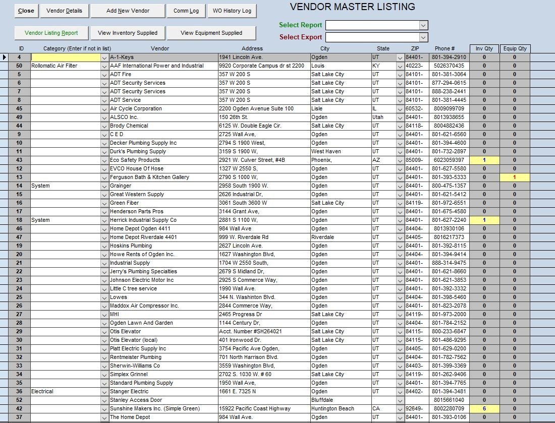 ZUD, MS Access CMMS app for Maintaining Equip, Inventory ,PM/Repair Work Orders
