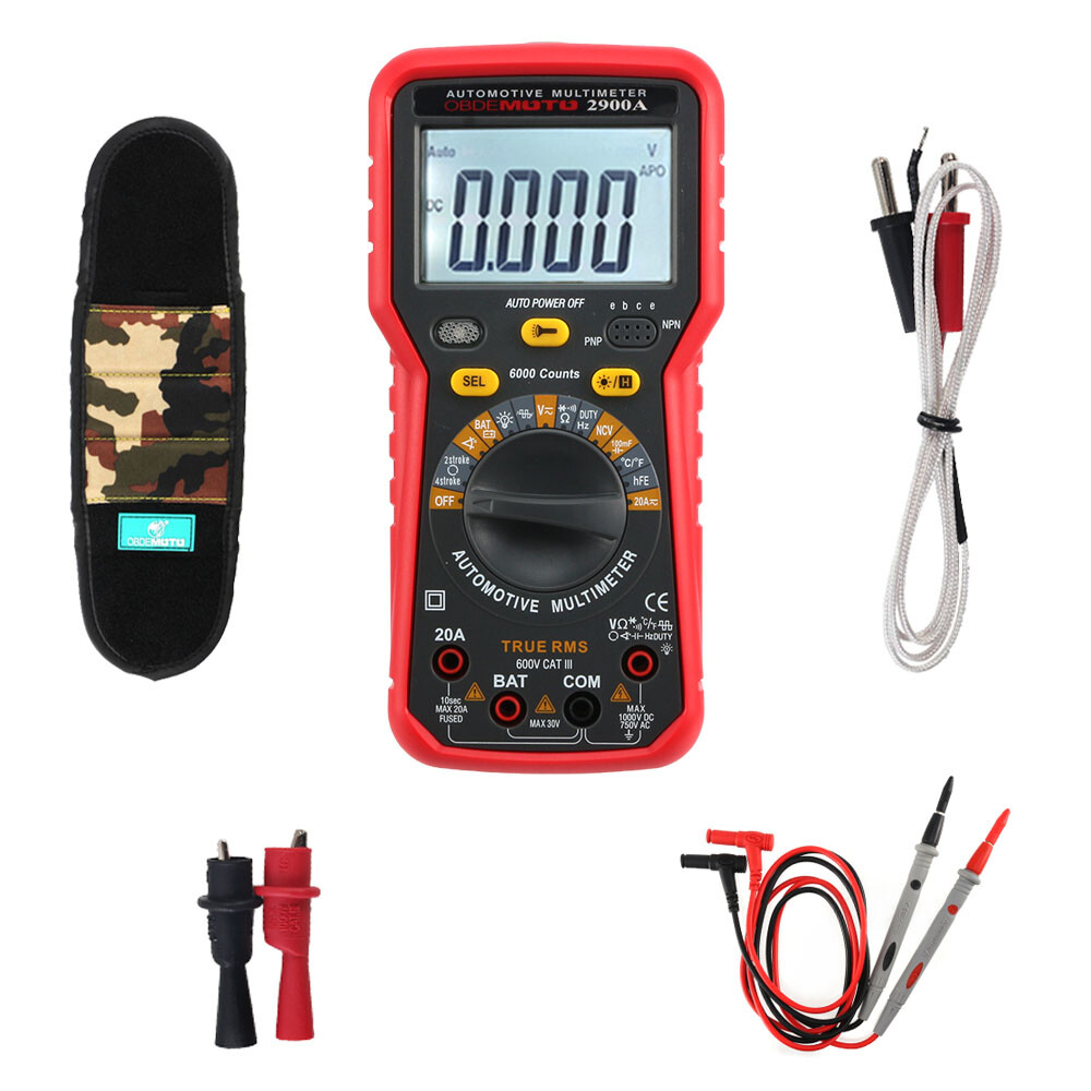 2900A Digital Multimeter 6000 Counts Dwell Angle RPM Meter AC DC Voltage Current