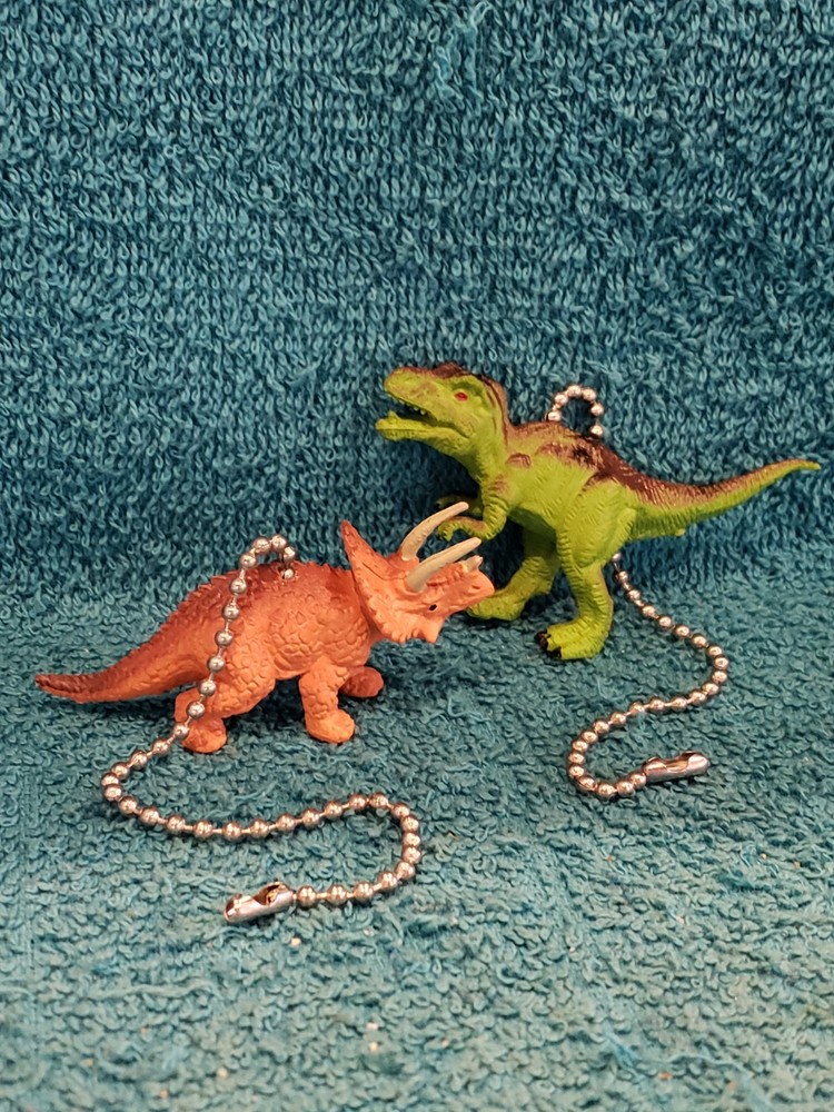 Handmade T-Rex & Triceratops Light/Fan Pull Set – Dinosaur Decor