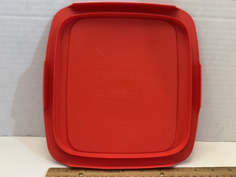 Pyrex Red 8" Square Lid For 2 Quart Baking Dish C-222-PC Replacement Cover