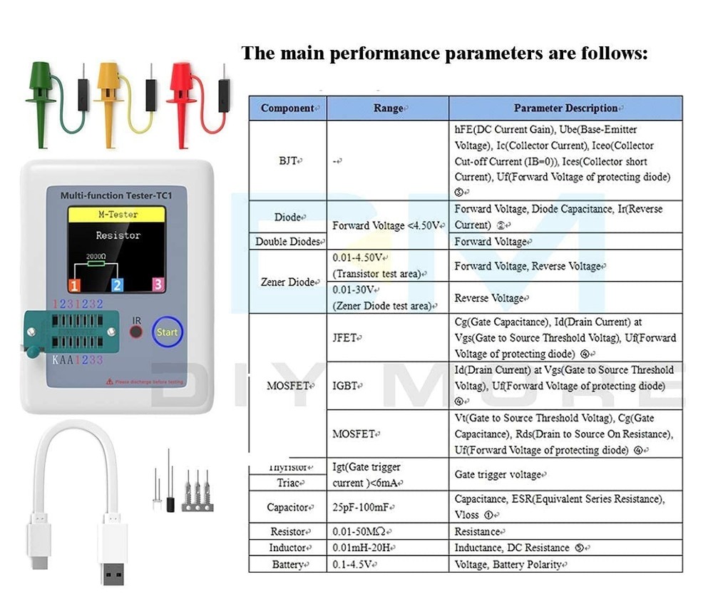 Compact Transistor and Capacitor Tester with IR Decoder & Auto Shut-down Feature