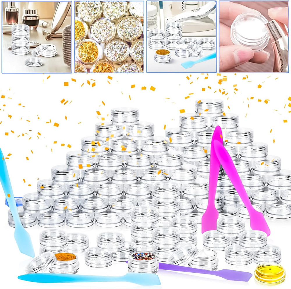 100 Pcs 3G Empty Plastic Containers with Lids,Tiny Makeup Sample Containers Smal