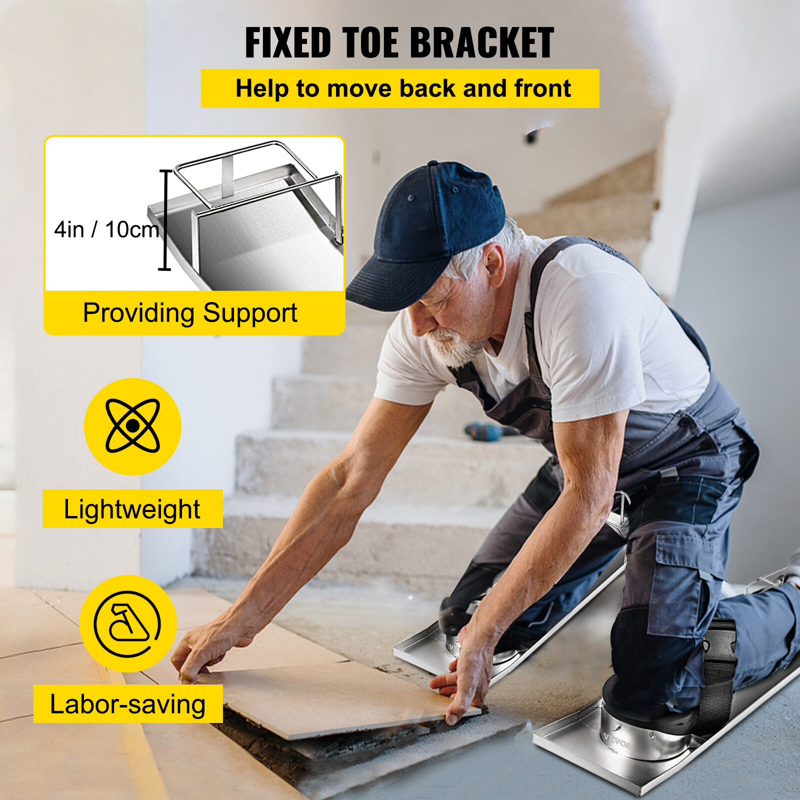 VEVOR Concrete Slider Knee Boards Pair Sliding Boards 30" x 8" Stainless w/ Pads