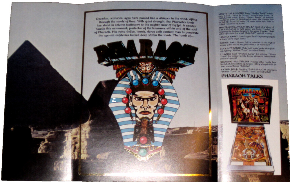Pharaoh Williams Pinball Flyer / Brochure / Ad - Mint
