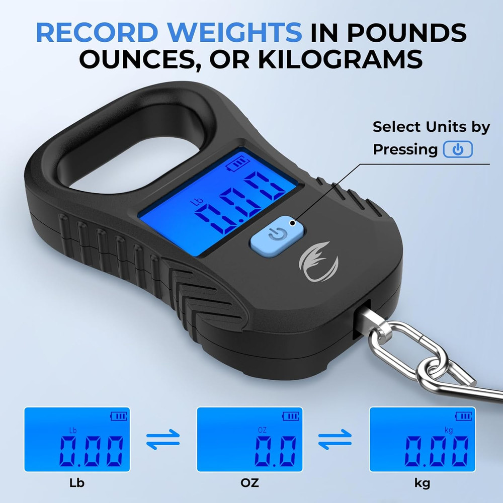 Lightweight Fish Scale & Lip Grip Combo, Rechargeable Digital Scale with USB Cab