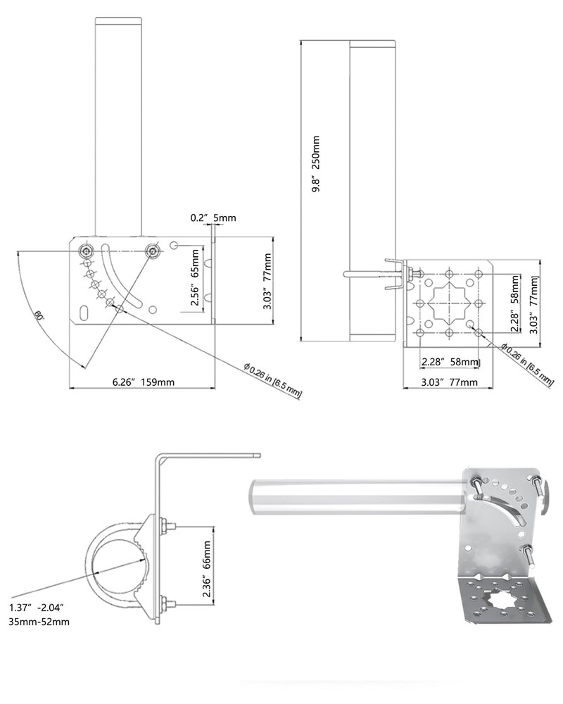 Universal Antenna Mount, Adjustable Wall-Mounted Heavy Duty Mount Bracket wit...