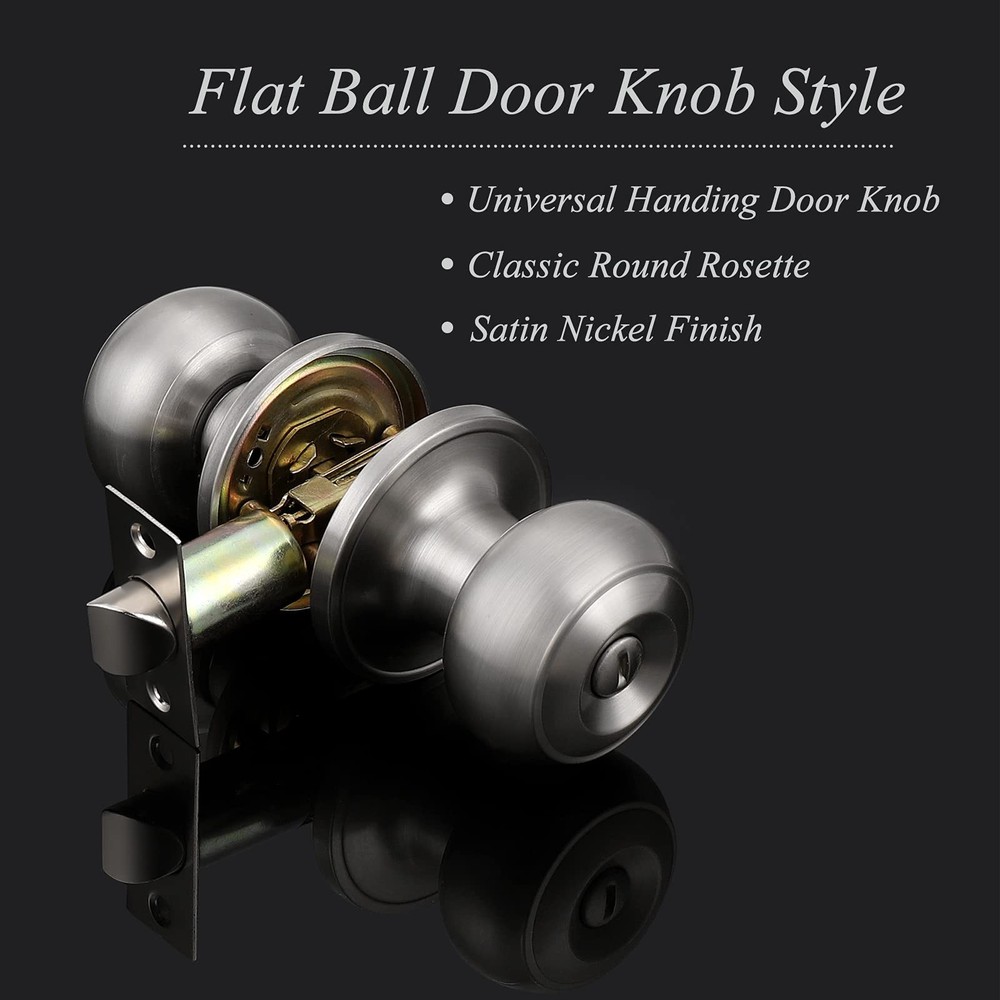 Brushed Nickel Bed/Bath Door Knobs, Satin 10 Pack,
