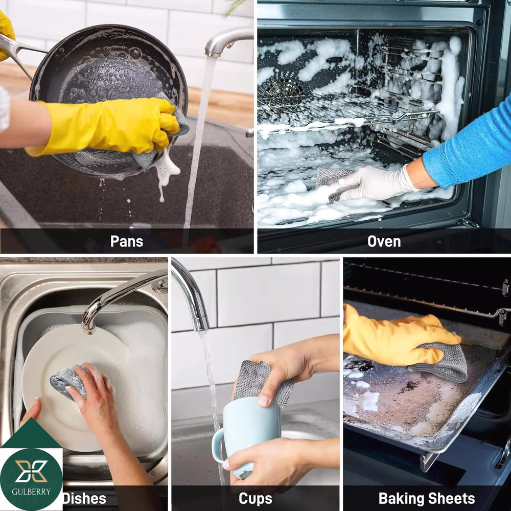 5 Pack Double Layer Steel Wire Dishcloth Non Scratch Reusable Cleaning Rag