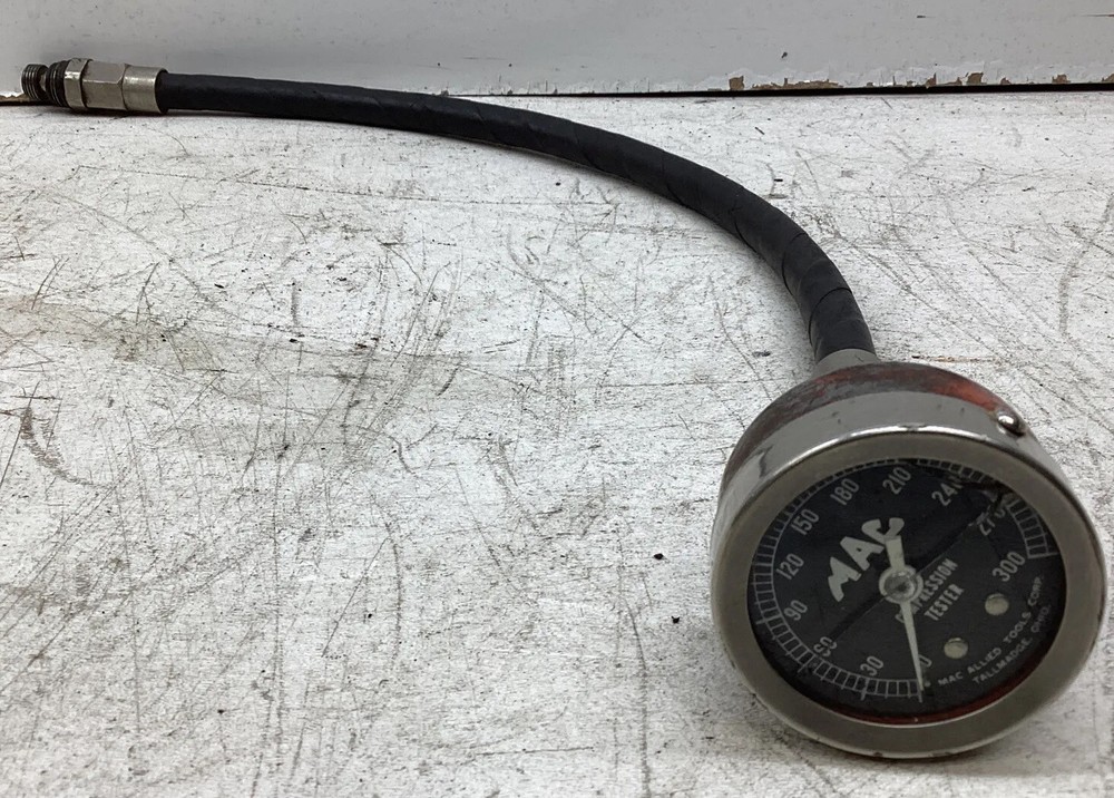 VINTAGE MAC TOOLS COMPRESSION TESTER & HOSE ASSEMBLY 0-300 PSI