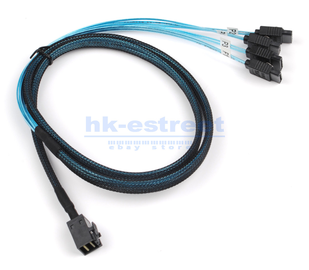 2PCS Mini SAS SFF-8643 to 4 SATA 7pin Hard Disk 6Gbps Data Server Raid Cable 1M