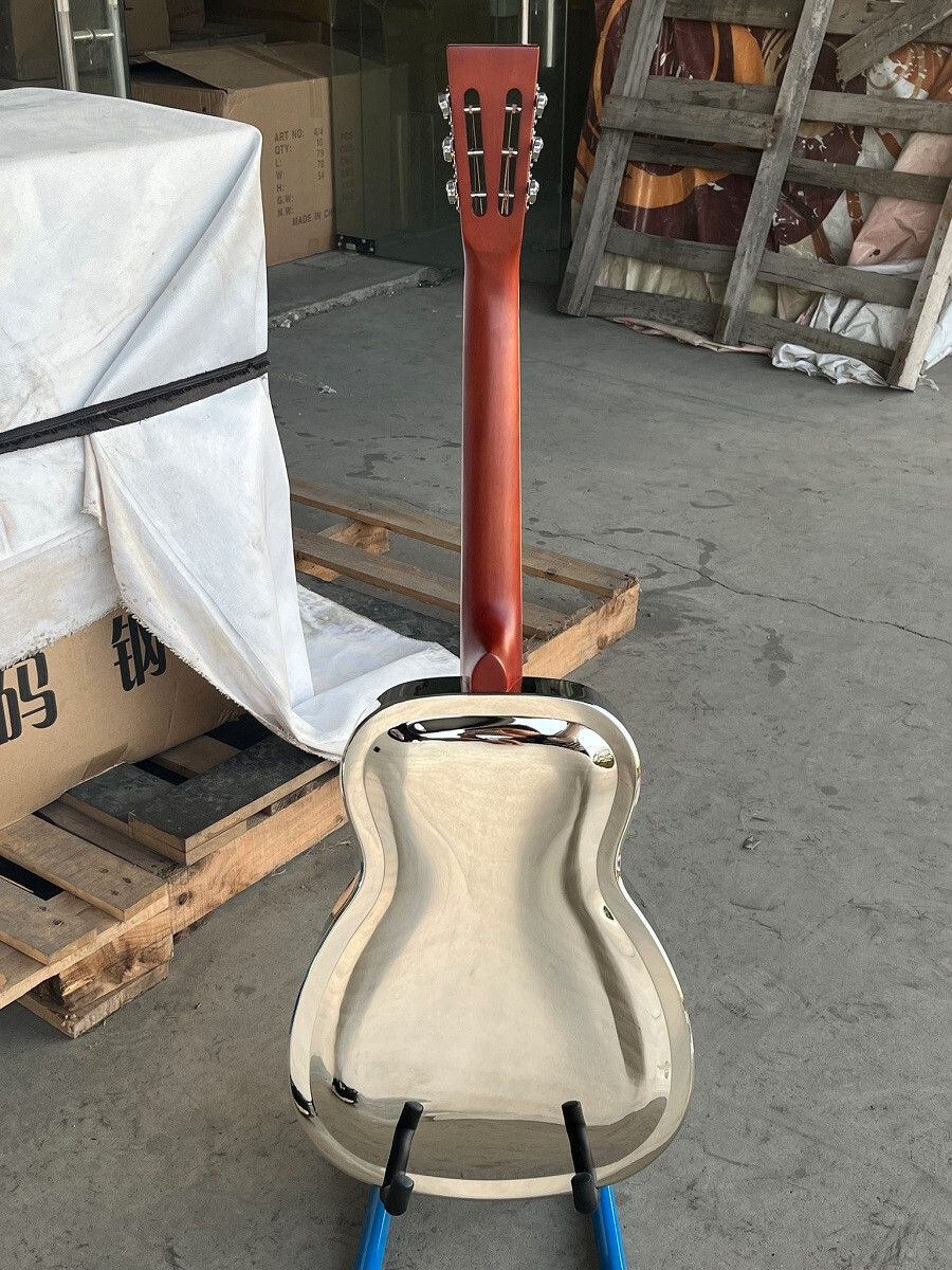 Aiersi Style O Gloss Brass Body Blues Slide Single Cone Biscuit Resonator guitar