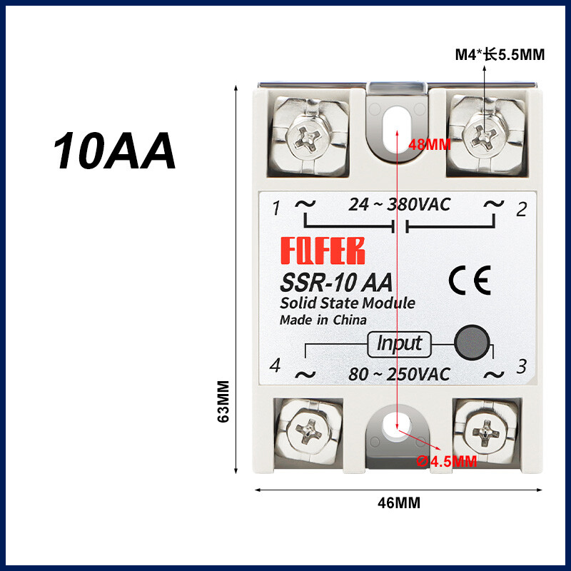 AC-AC Single Phase Solid State Relay Module SSR 10AA-100AA 80~250V AC 24~380V AC