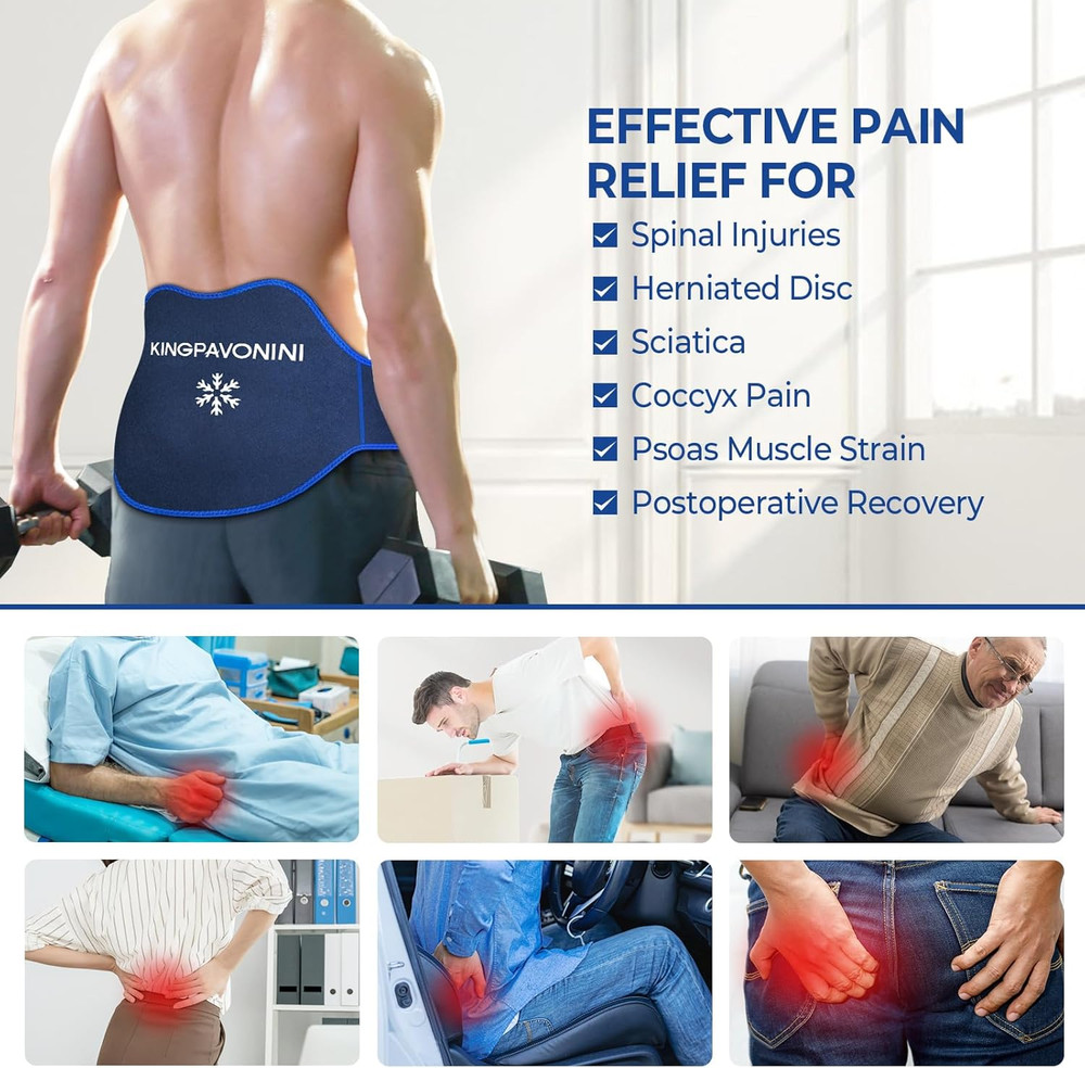Extra Large Reusable Ice Pack for Back Pain Relief - 2 Pack with Strap