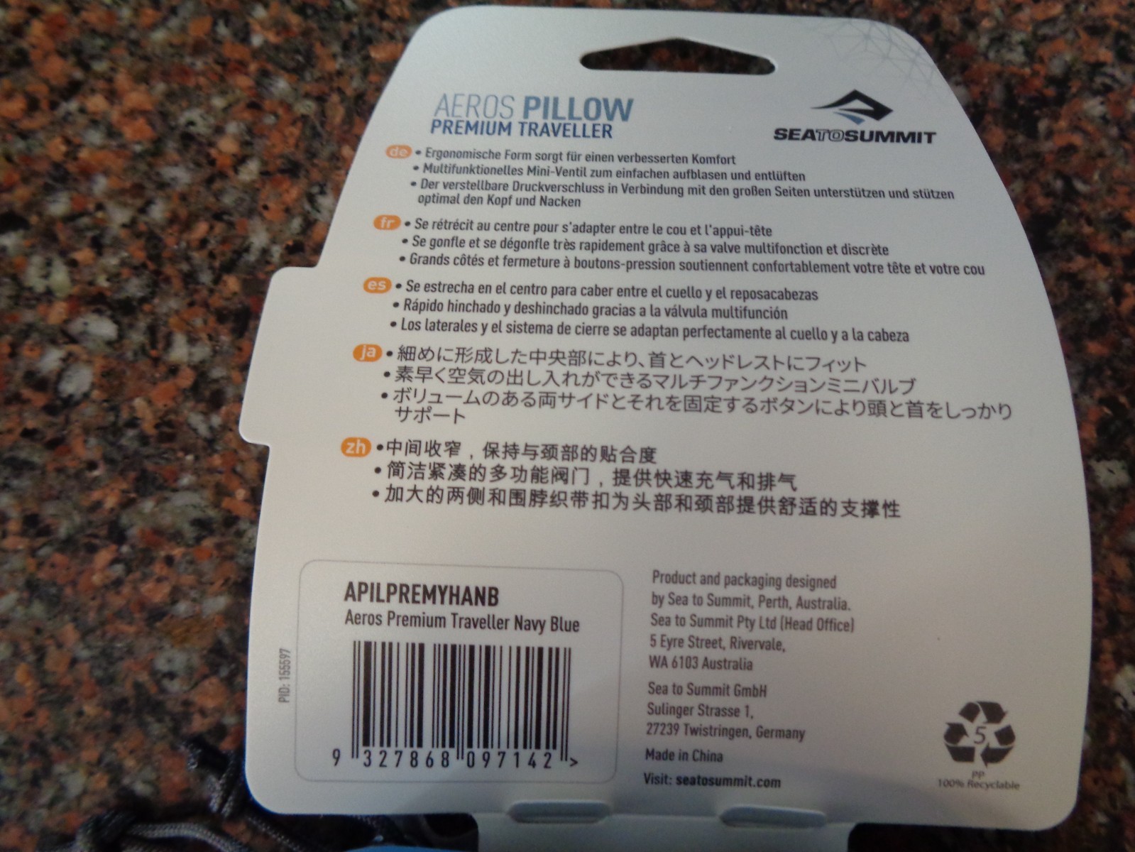 Sea to Summit Aeros Premium Traveller Pillow Navy Blue Inflatable Brand New