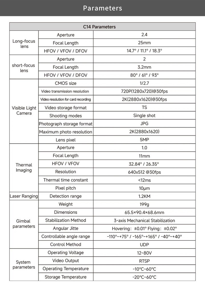 Skydroid C14 3-Axis Multi-Function 5MP Four-Light Camera Gimbal 2K HD Camera New