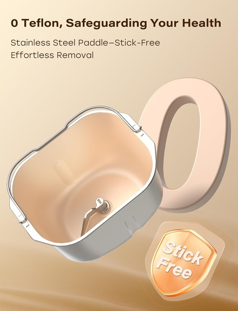 20-IN-1 Bread Maker with Custom Program, 650W Bread Machine with Nonstick Cer...