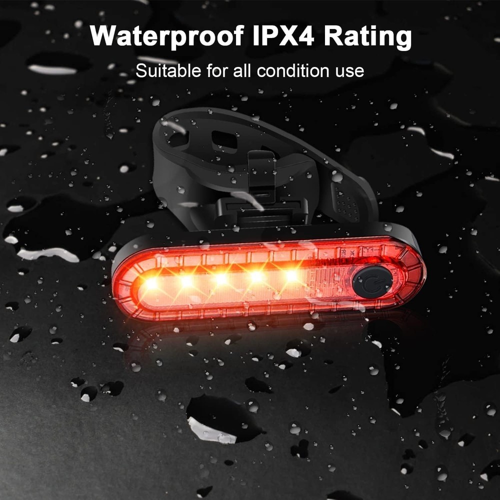 Lightweight 5-LED Bike Tail Light - Rechargeable, Easy Install, Multi-Modes