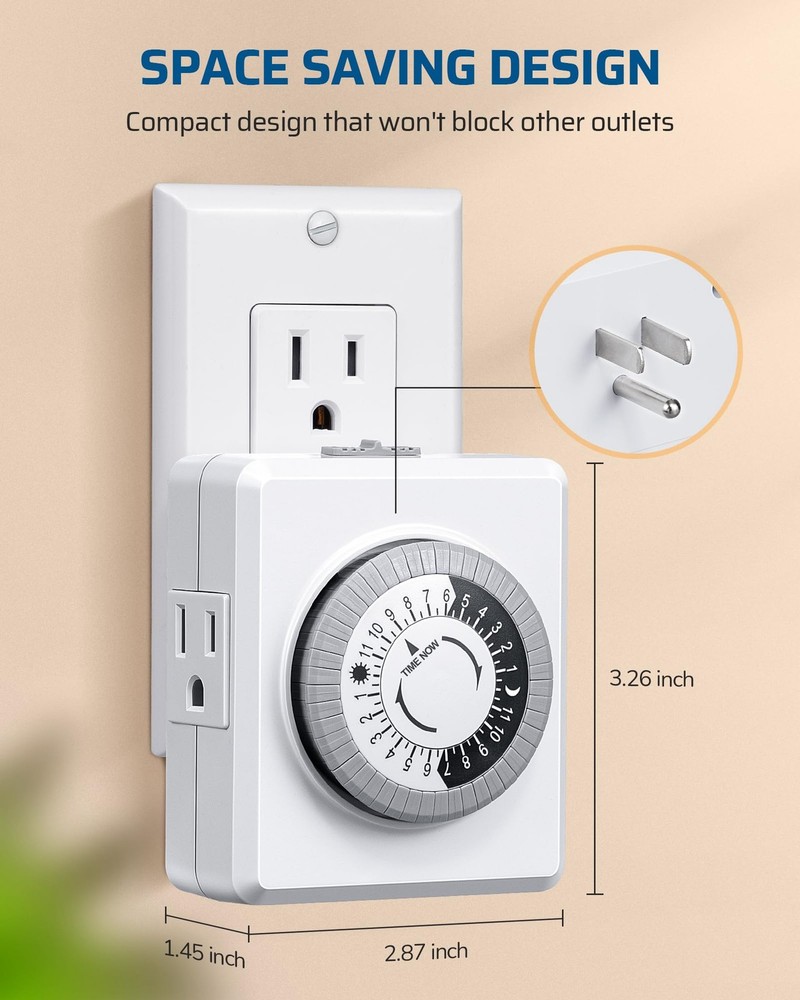 DEWENWILS 24 Hour Cycle Plug-in Mechanical Timer 2 Pack, Indoor White