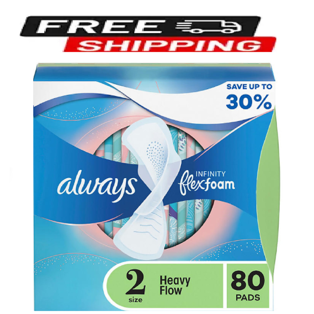 Always Infinity FlexFoam Heavy Flow Pads with Flexi-Wings, Unscented, Size 2, 80