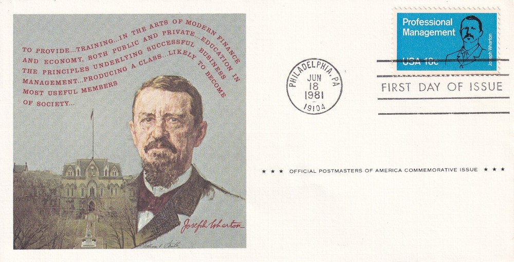 STAMP SCOTT 1920 "Joseph Wharton" 18 CENT Management 1981 FDC - E