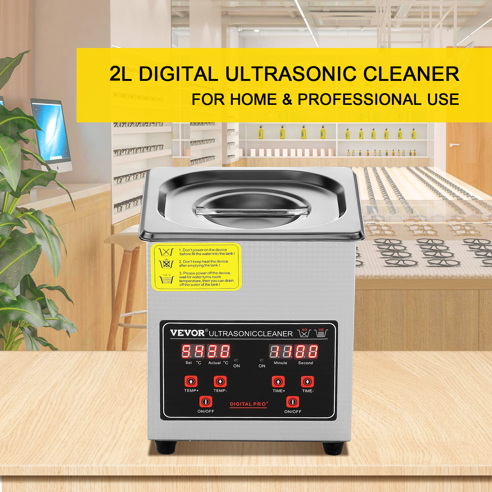 VEVOR 2L Ultrasonic Cleaner with Timer Heating Machine Digital Sonic Cleaner