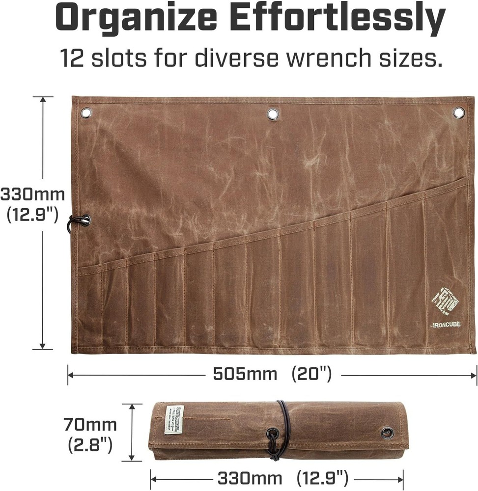 Tool Pouch, Roll-Up Storage Bag for Hand Tools & Wrenches Brown
