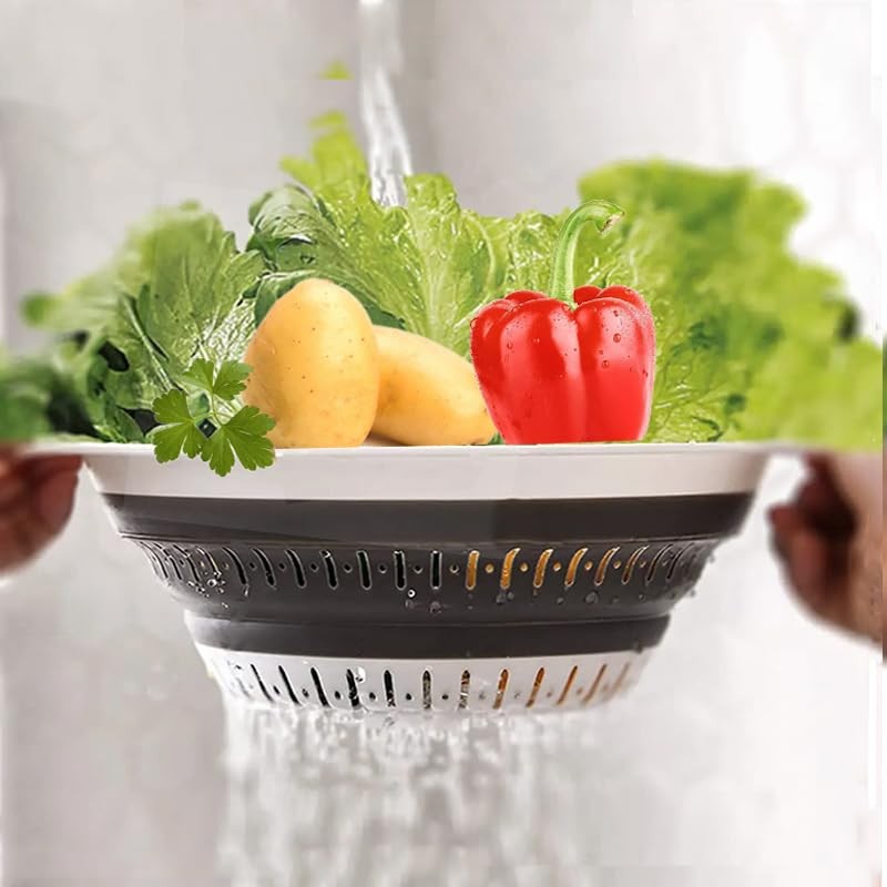 2 PCS Collapsible Colander Set Square Round Silicone Kitchen Strainer 12x9.5