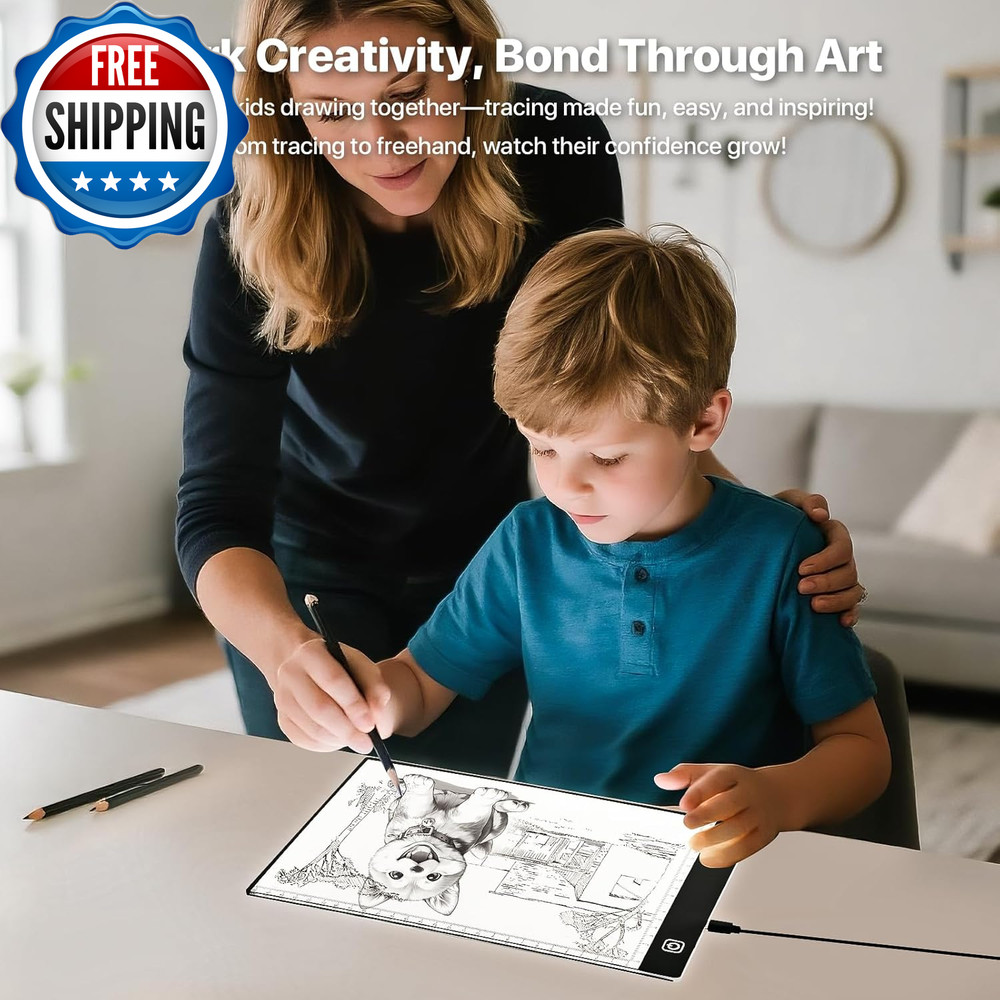 A4 LED Light Box for Tracing and Drawing - Ultra Thin Adjustable Light Table, US