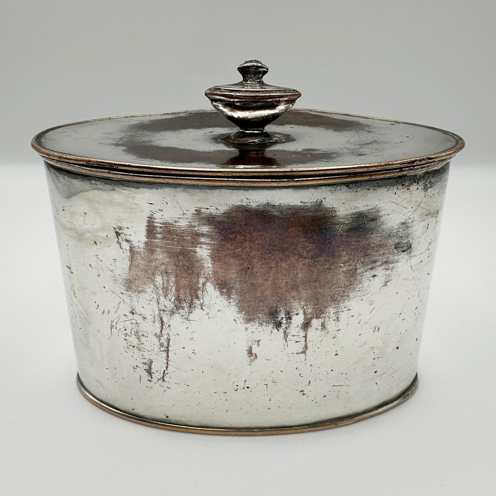 GEORGE III OVAL TEA CADDY / CANISTER OLD SHEFFIELD PLATE c1800