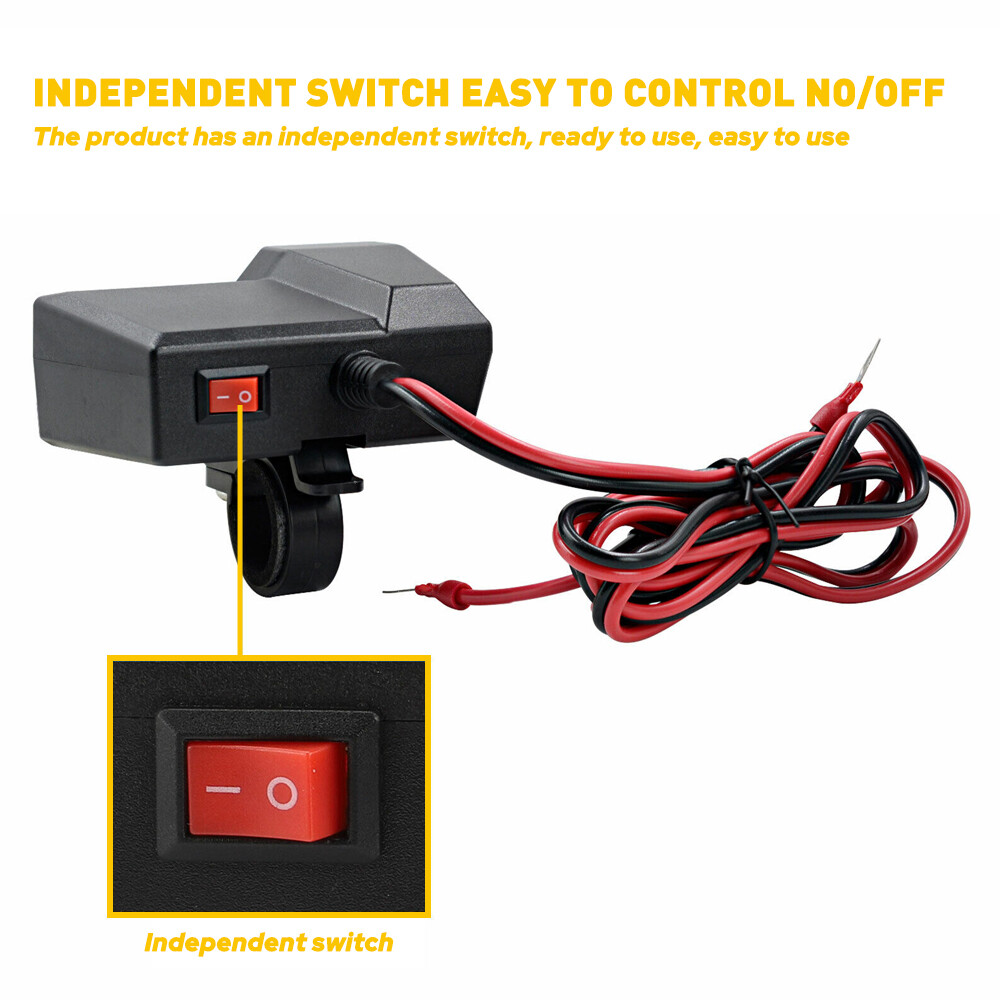 Motorcycle Handlebar Socket Waterproof Dual USB Phone Charger Cigarette Lighter