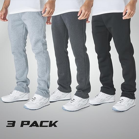 3 Pack Men's Fleece Lined Open Bottom Jogger Sweatpants Classic Sizes M-XL