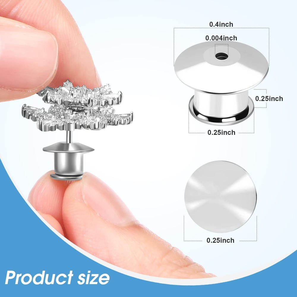 20PCS Locking Pin Back Keeper Clasp, Metal Backing for Silver