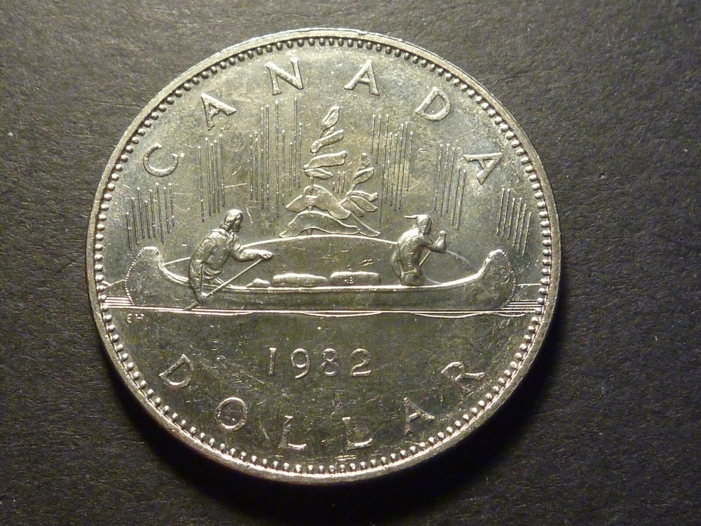 Error: Canada 1982 BU Voyageur nickel $1 with strike-through errors both sides
