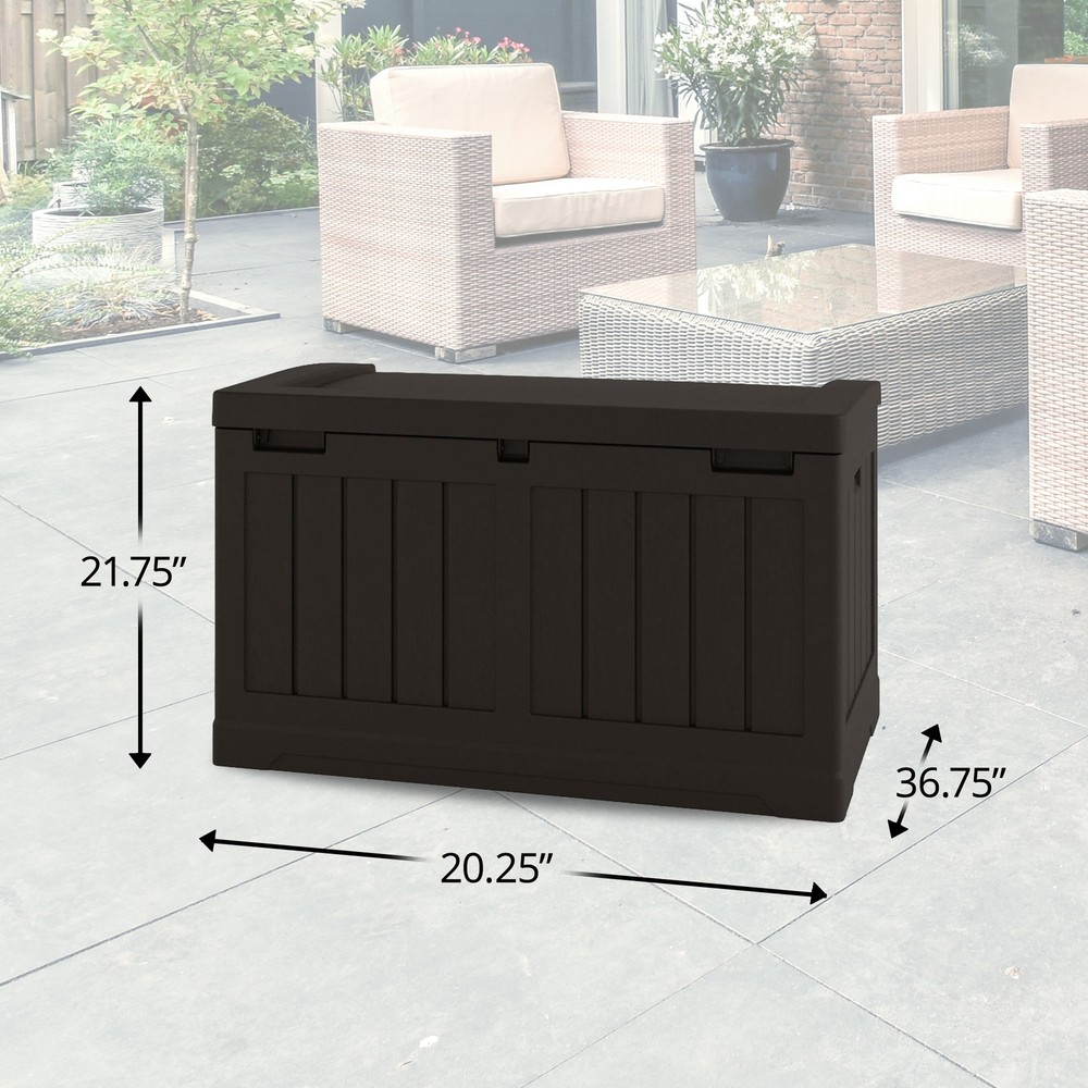 Suncast 50 Gallon Medium Capacity Resin Outdoor Storage Deck Box with Seat, Java