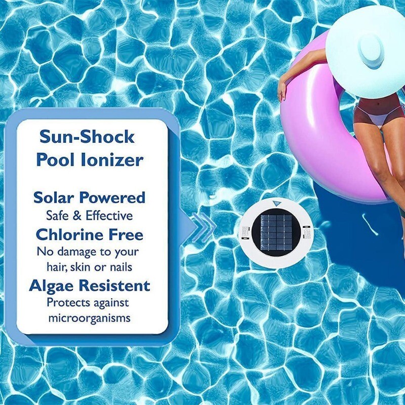 Solar powered copper-ion Pool Ionizer w/ LED Self-cleaning Anode FAST SHIP US