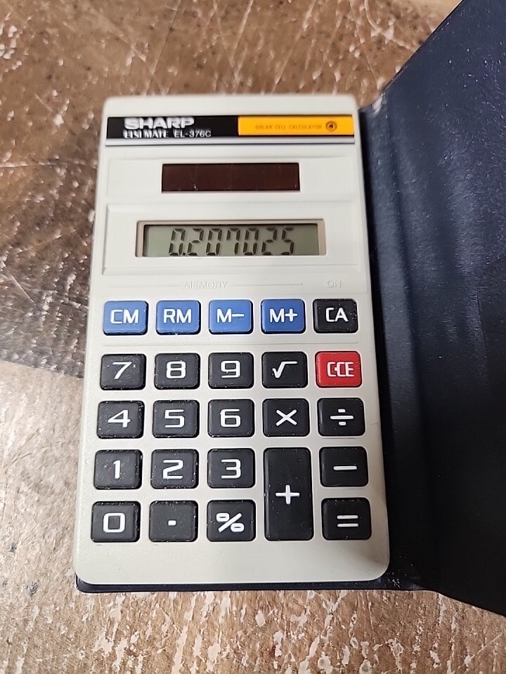 Vintage Sharp Elsi Mate EL-376C Solar Cell Basic Pocket Calculator - FAST SHIP