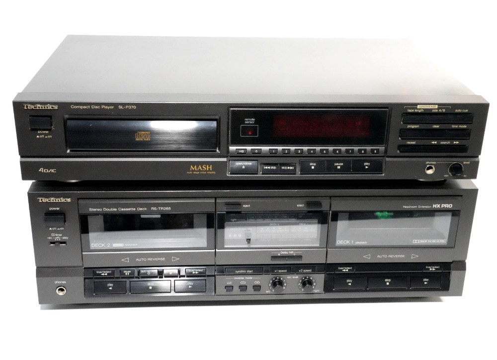Technics SL P370 CD Player and RS TR265 Double Cassette Deck w/ Remote - Tested