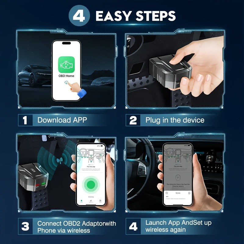 Cordless OBD2 Scanner Car Code Reader 5.4 Bluetooth Auto Diagnostic Scan Tool US