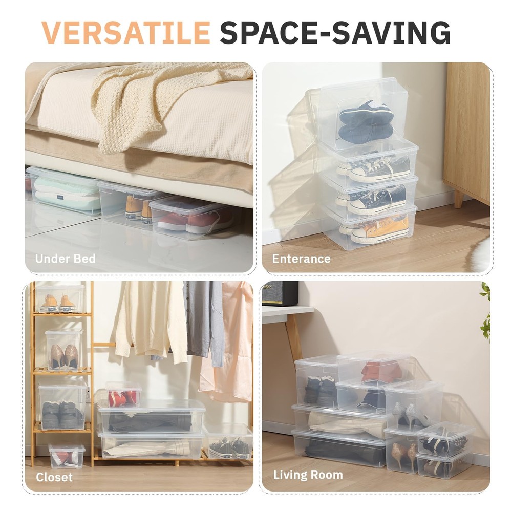 novelinks 6 QT Clear Storage Box Stackable Plastic 6 Qt - 12 Pack