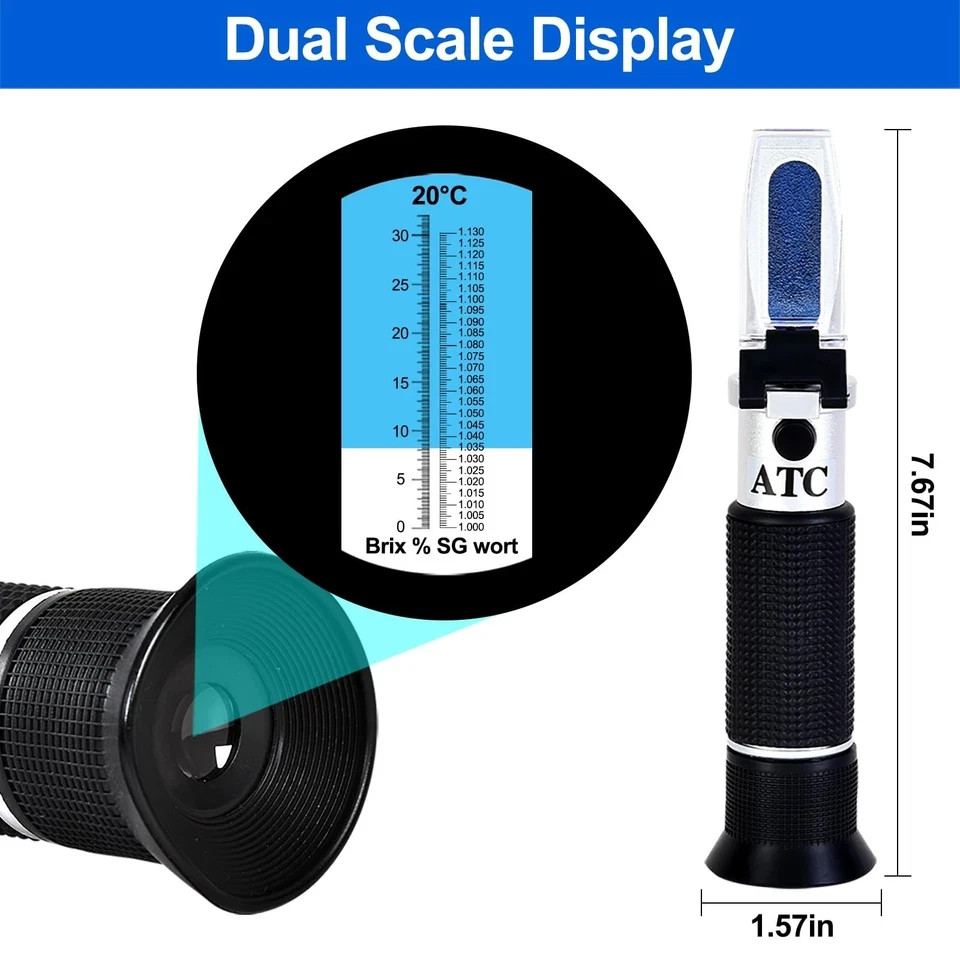 Portable Brix Refractometer with ATC, Accurate Dual Scale Brix Meter Specific Gr
