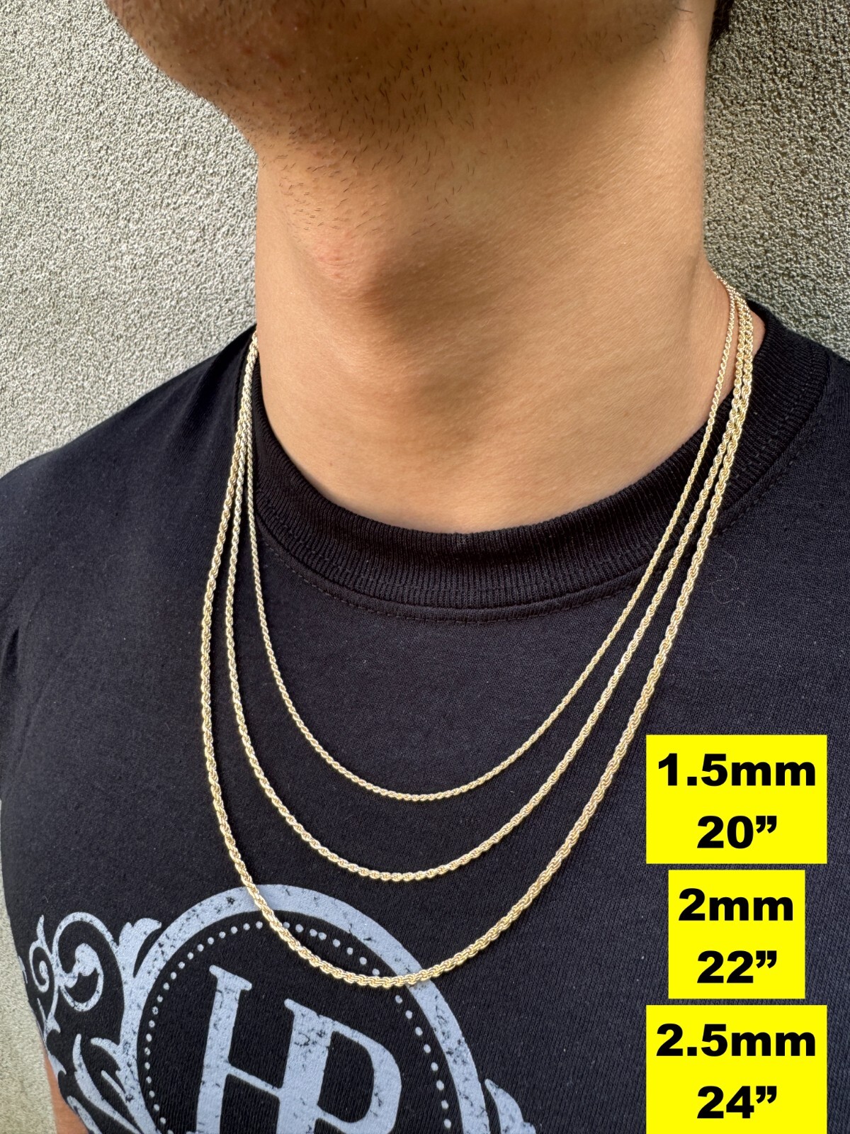 Men's Women's Real 14k Gold Plated Solid 925 Sterling Silver Rope Chain 1.5-5mm
