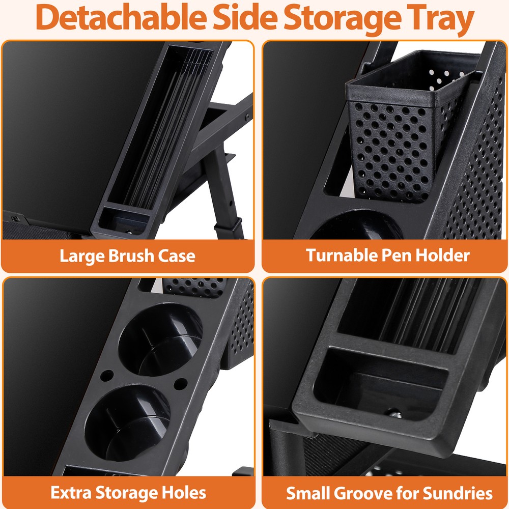 Adjustable Drafting Drawing Table Tabletop Tiltable w/ Stool & Outlet Black