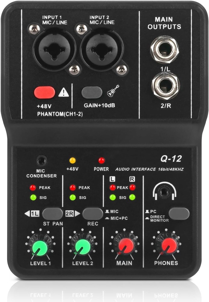 USB Audio Interface Q-12: XLR & 3.5mm Inputs for Studio-Quality Recordings