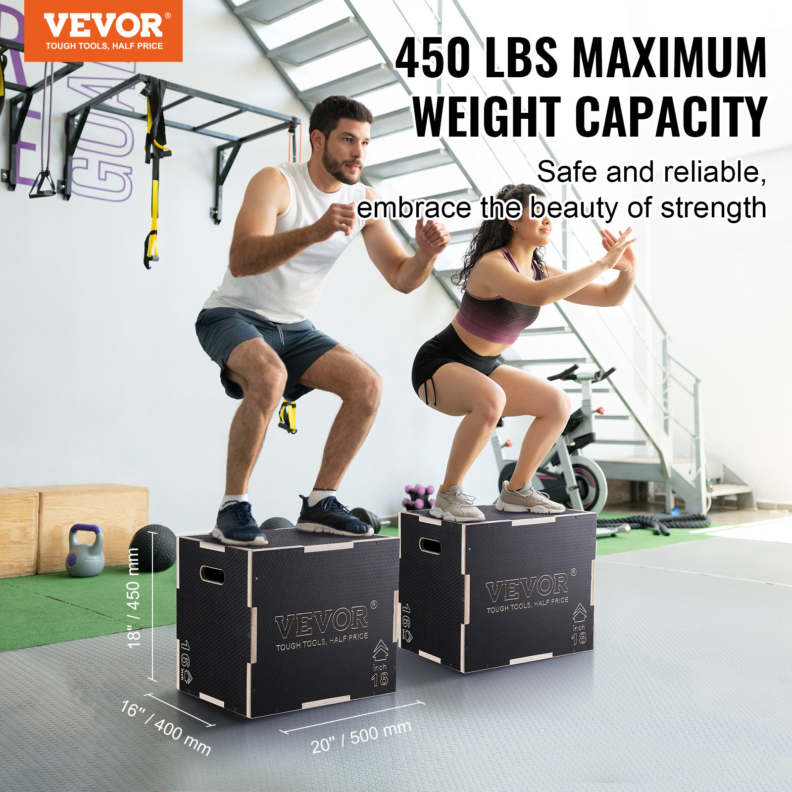 VEVOR 20/18/16 Inch 3 in 1 Plyometric Jump Box Fitness Exercise Plyo Box Wooden